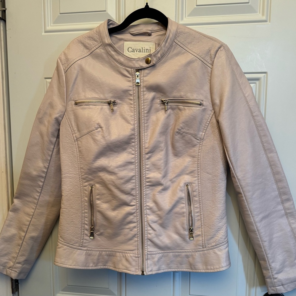 Cavalini Cream Leather Moto Jacket with Quilted Accents